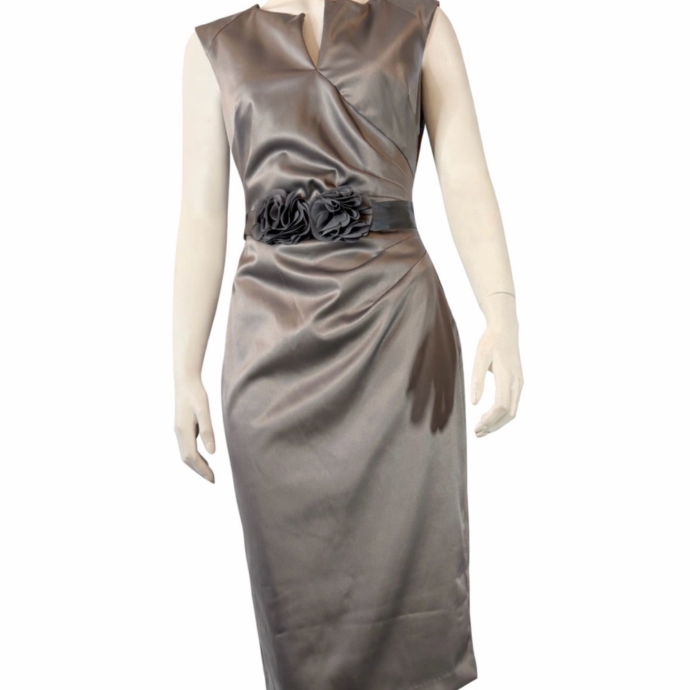 PROM Le Chateau Satin Gray Midi Dress